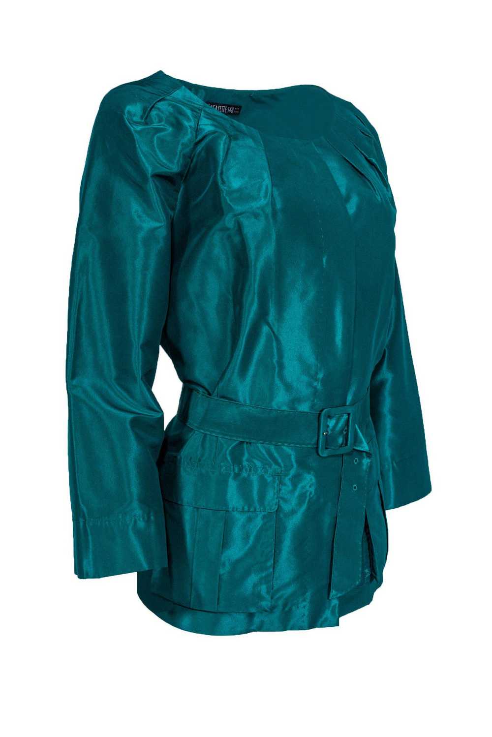 Lafayette 148 - Teal Satin Silk Jacket w/ Belt Sz… - image 2