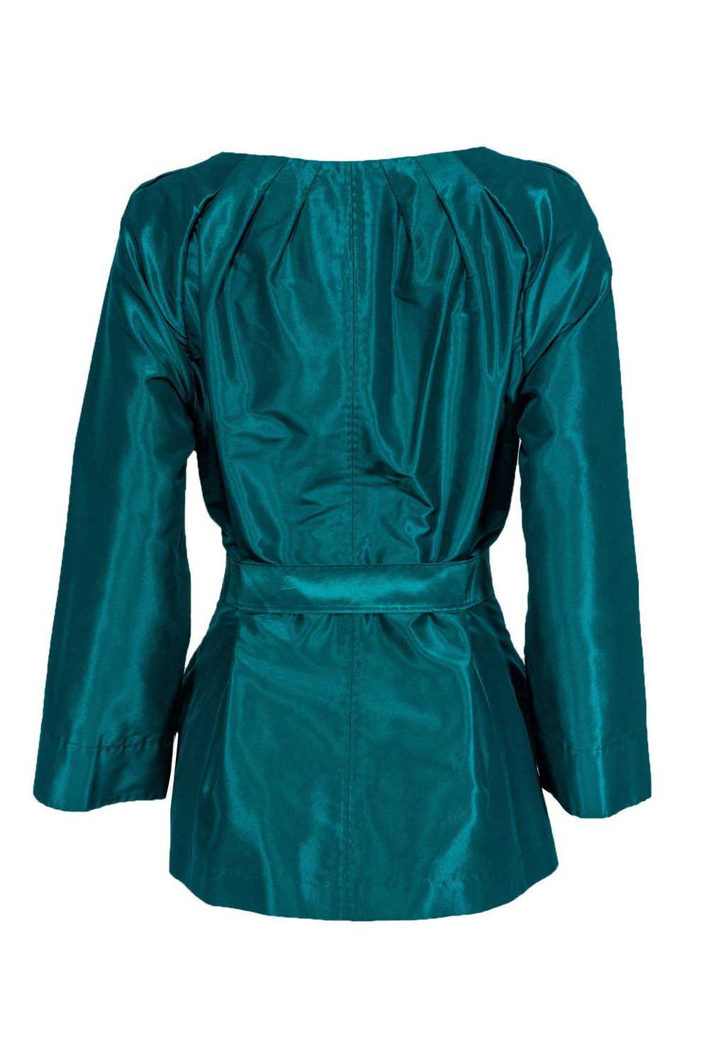 Lafayette 148 - Teal Satin Silk Jacket w/ Belt Sz… - image 3