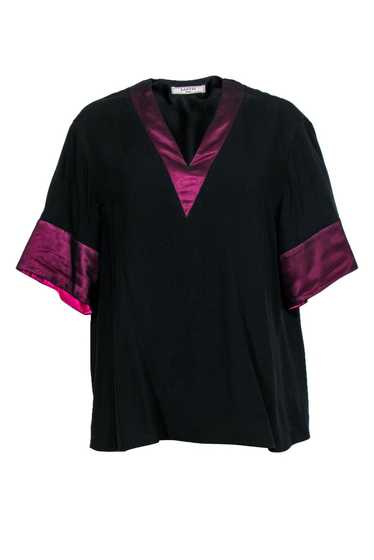 Lanvin - Black Short Sleeved Blouse w/ Fuchsia Ban