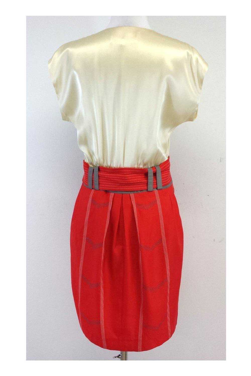 Lauren Moffatt - Red & Cream Silk Belted Dress Sz… - image 3