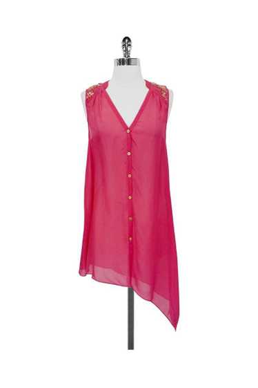 Leifsdottir - Pink Beaded Silk Sleeveless Asymmetr