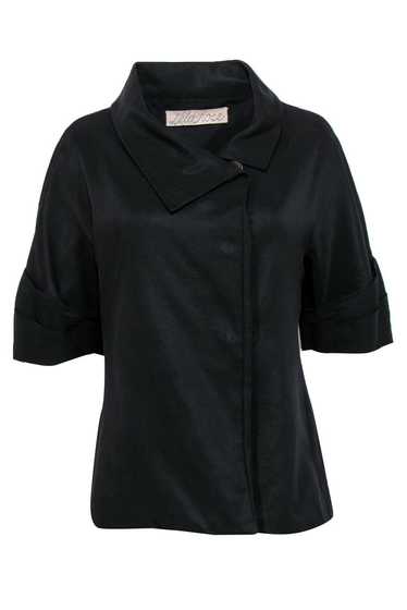 Lela Rose - Black Cowl Neck Snap Button Jacket Sz… - image 1