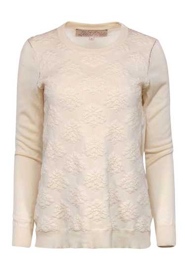 Lela Rose - Cream Wool Blend Textured Sweater w/ B