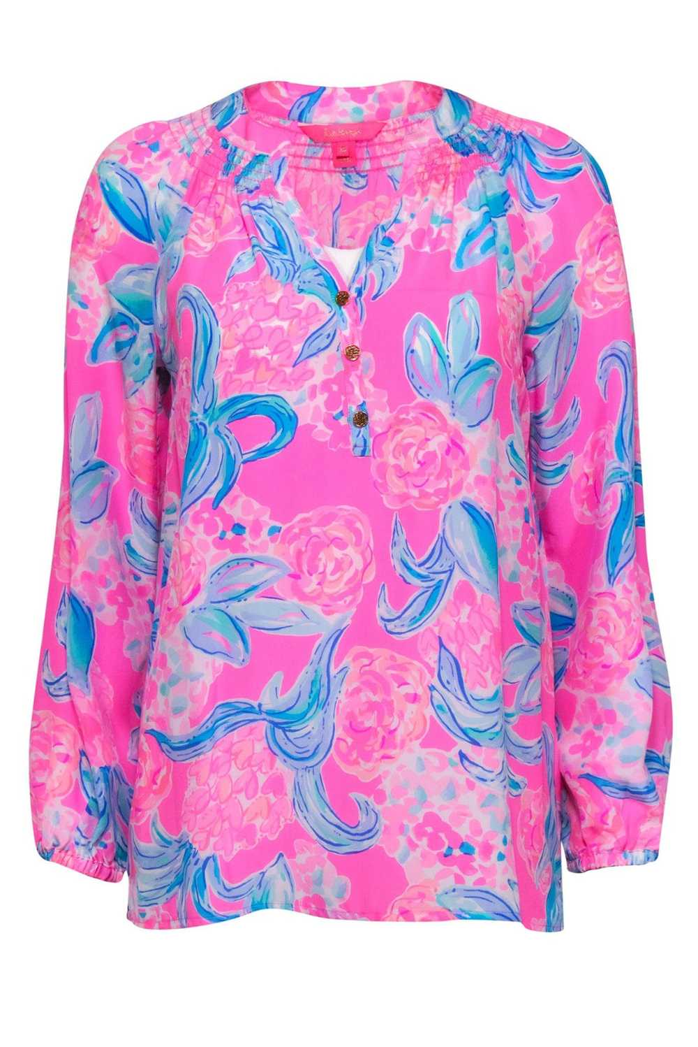 Lilly Pulitzer - Bright Pink & Blue Floral Silk P… - image 1