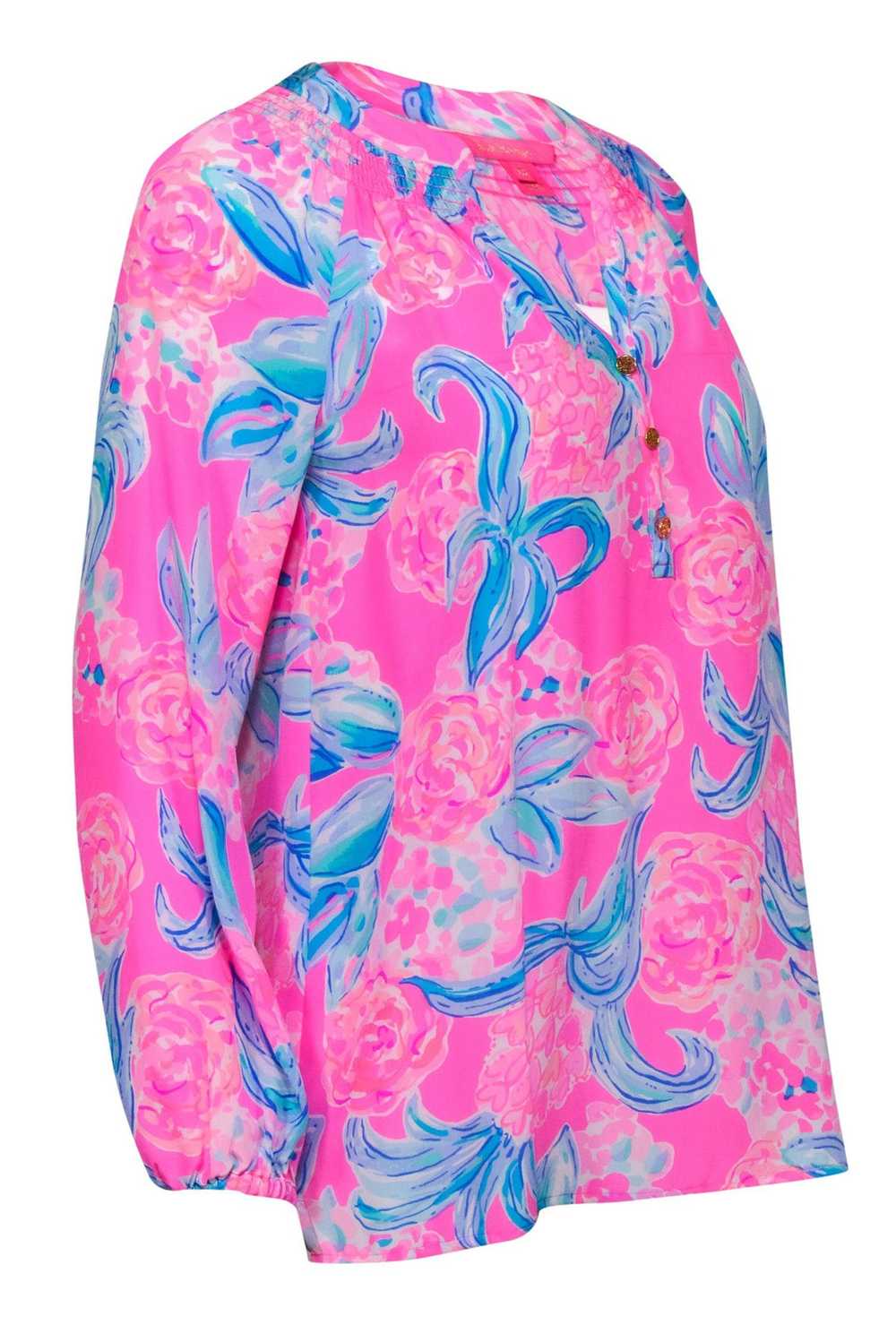 Lilly Pulitzer - Bright Pink & Blue Floral Silk P… - image 2