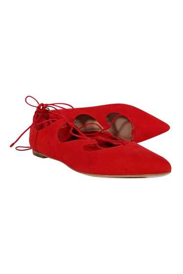 Loeffler Randall - Red Ambra Suede Lace-Up Flat Sz