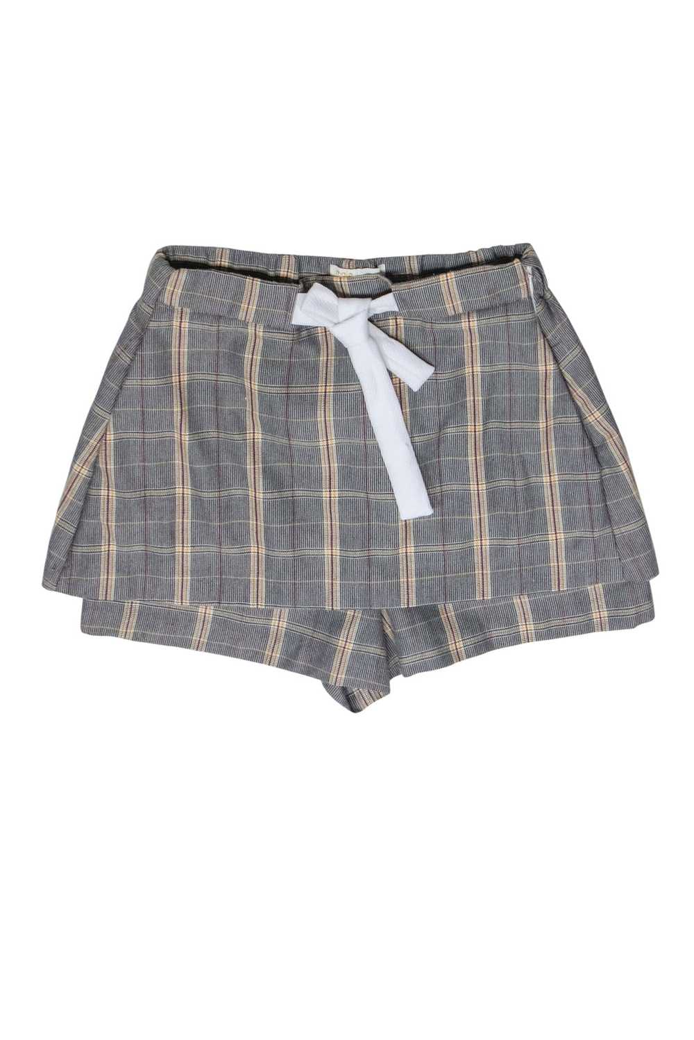 MAJE - Grey & Yellow Plaid Skort w/ White Drawstr… - image 1