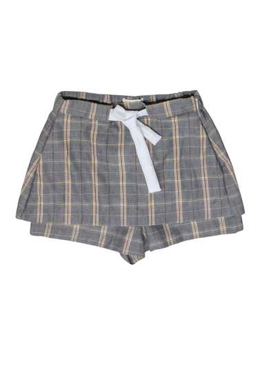 MAJE - Grey & Yellow Plaid Skort w/ White Drawstri