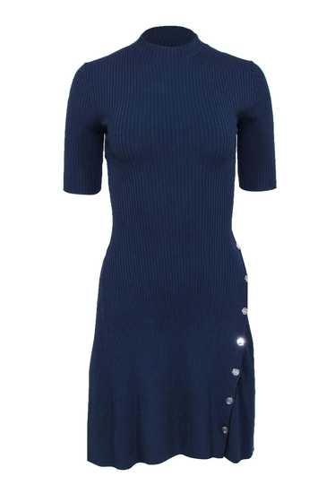 Maje - Navy Ribbed Knit A-Line Dress w/ Buttons Sz