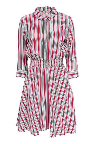 Maje - White & Red Striped Shirt Dress Sz L - image 1