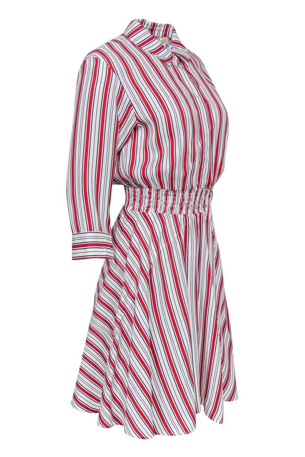 Maje - White & Red Striped Shirt Dress Sz L - image 2