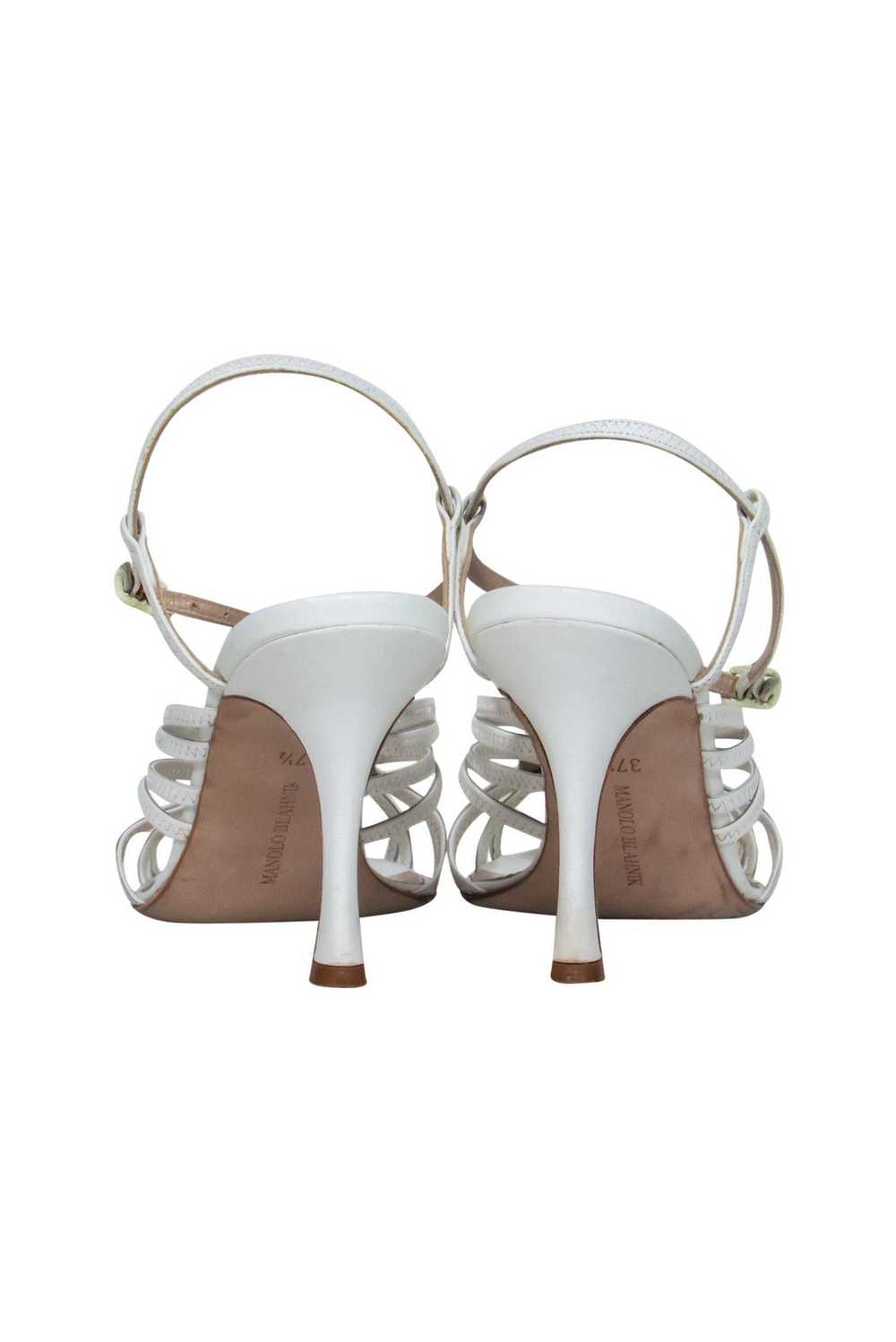 Manolo Blahnik - White Strappy Pumps w/ Brass Rin… - image 4