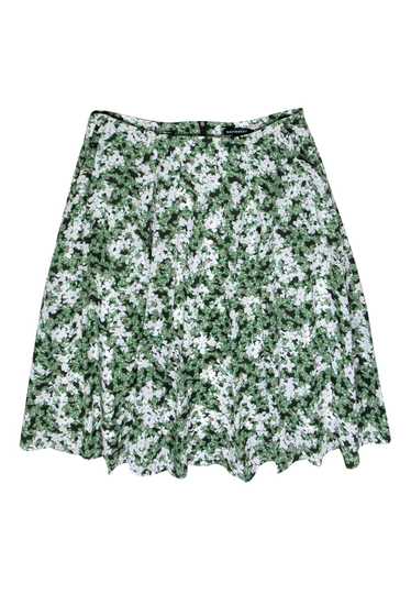 Marimekko - Green & White Floral Print Pleated Mi… - image 1