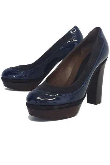 Marni - Navy Patent Leather & Suede Platform Heels