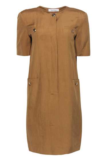 Max Mara - Light Brown Silk & Linen Shift Dress Sz