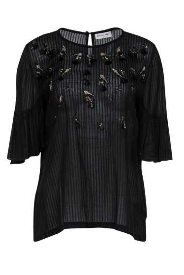 Megan Park - Black Striped Sheer Top w/ Beading Sz