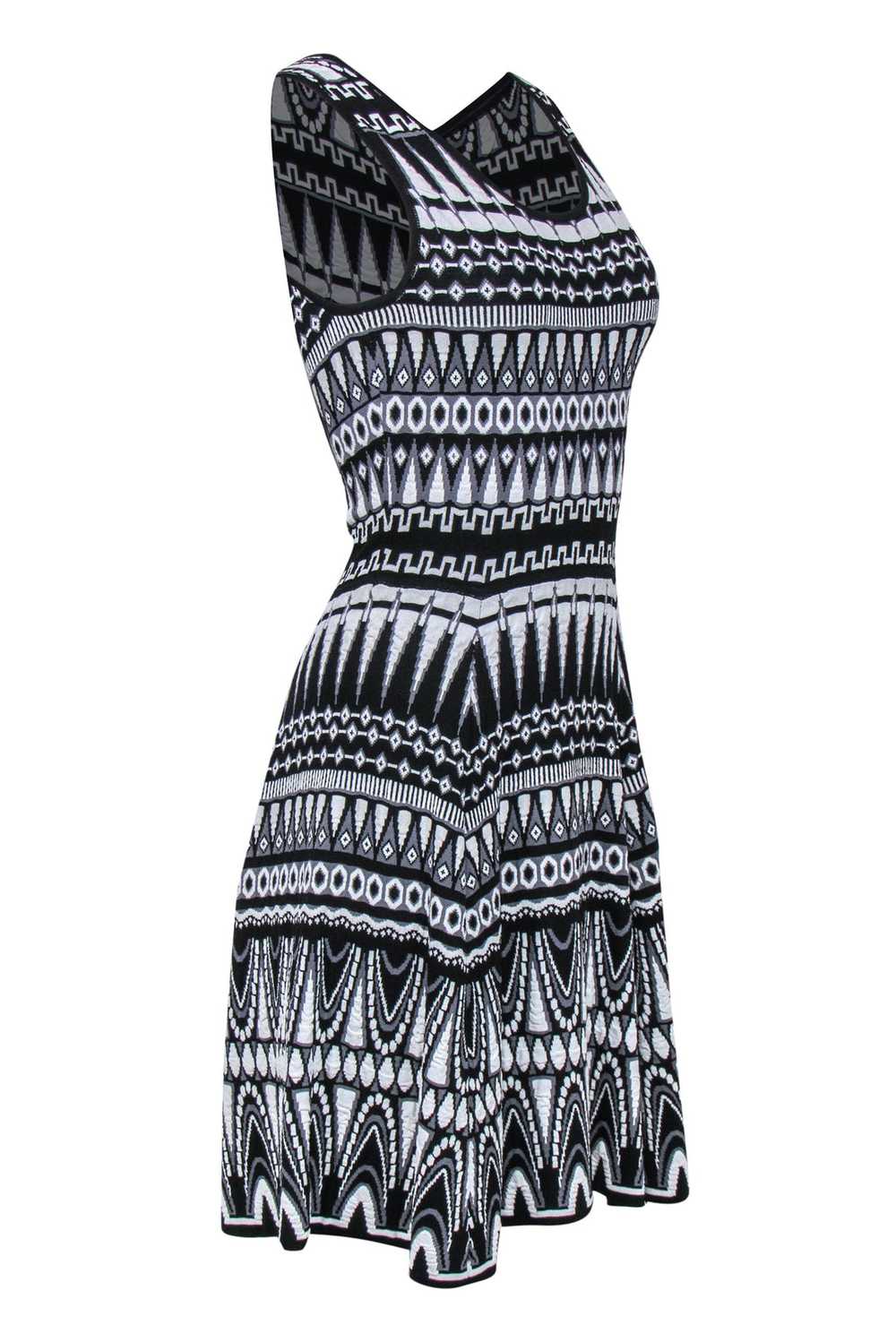 Milly - Black & White Patterned Knit A-Line Dress… - image 2