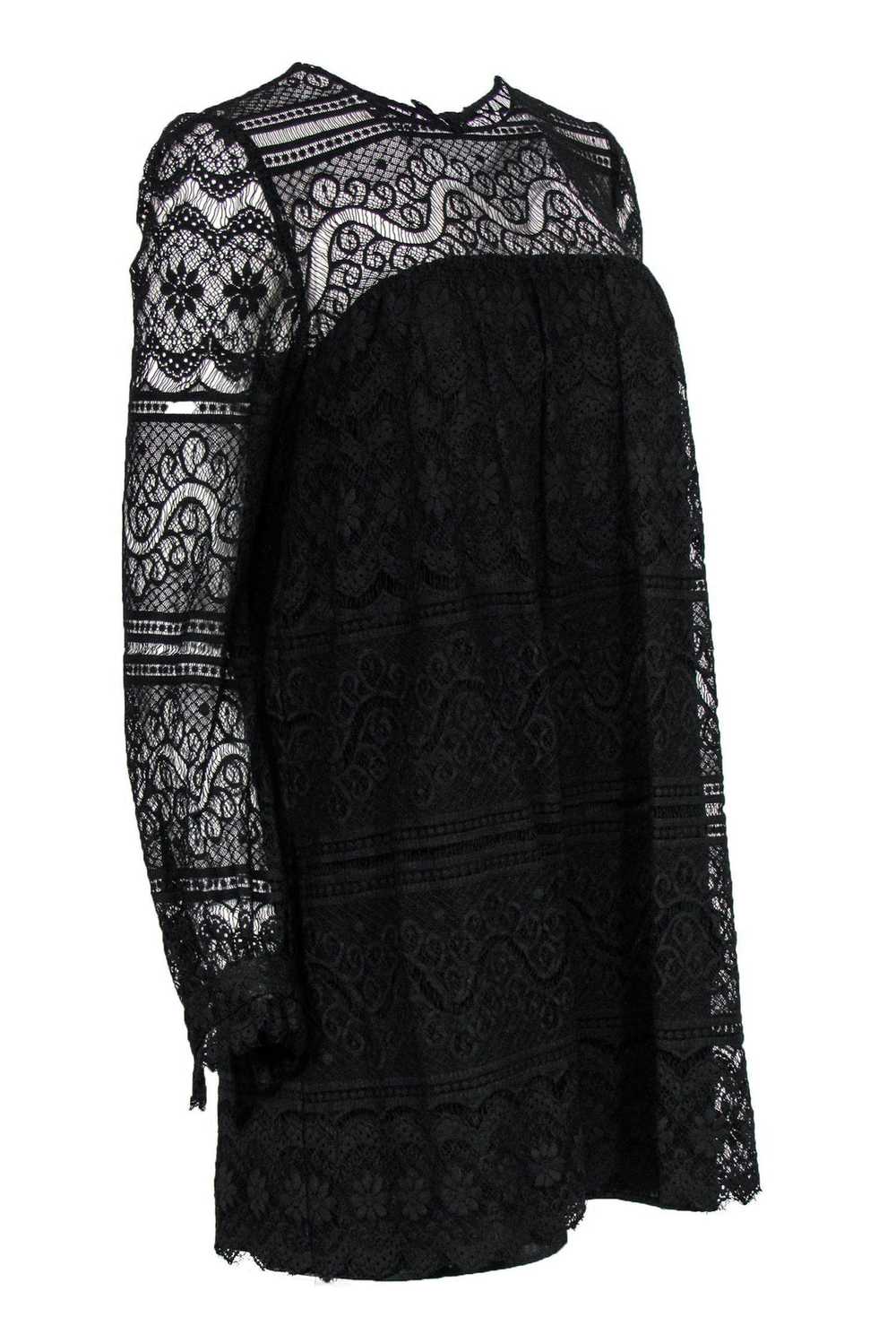 Milly - Black Lace Long Sleeve Shift Dress Sz 8 - image 2