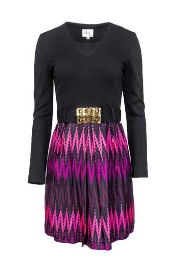 Milly - Black Pink & Purple Long Sleeved Dress Sz 