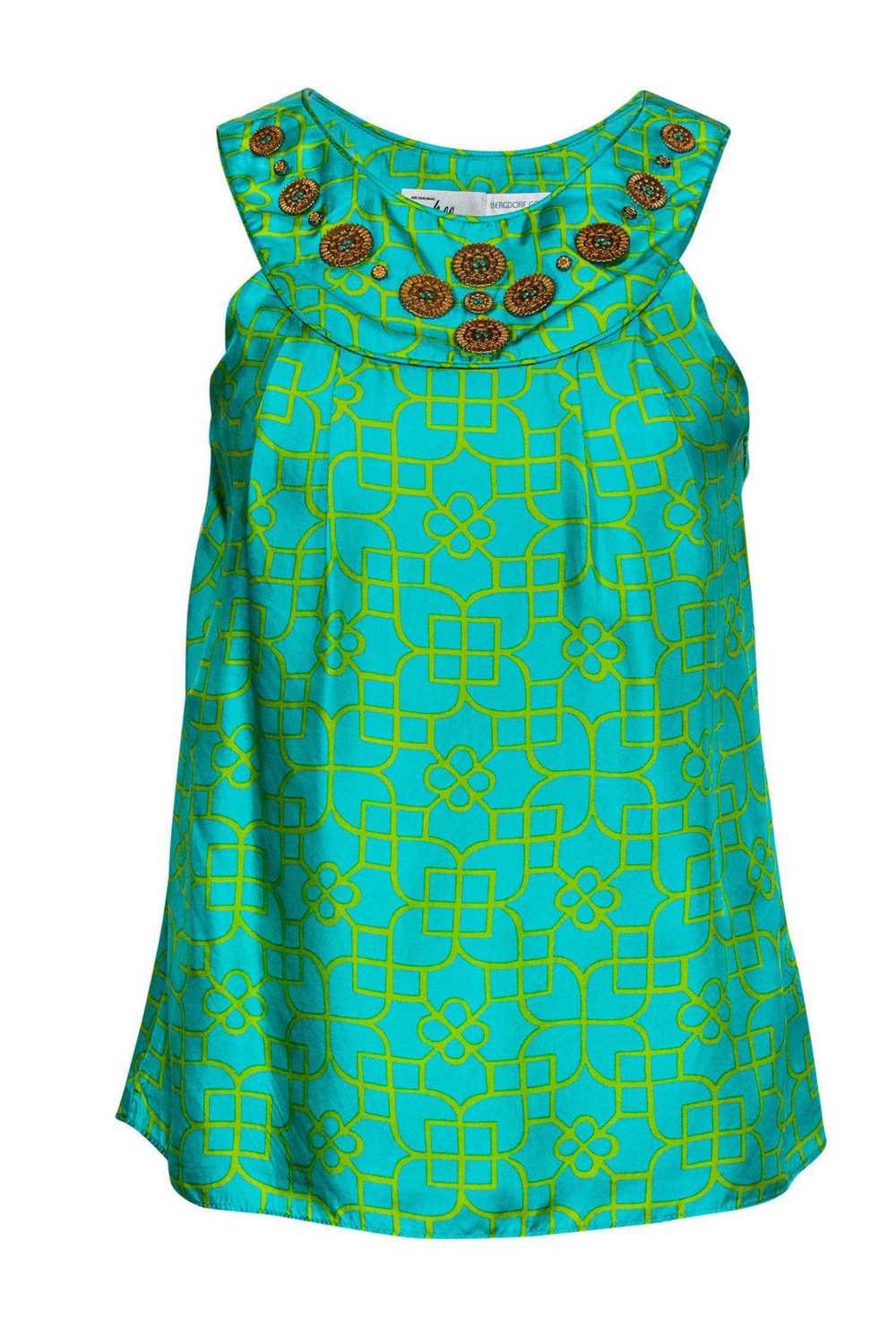 Milly - Bright Green & Blue Printed Embellished T… - image 1