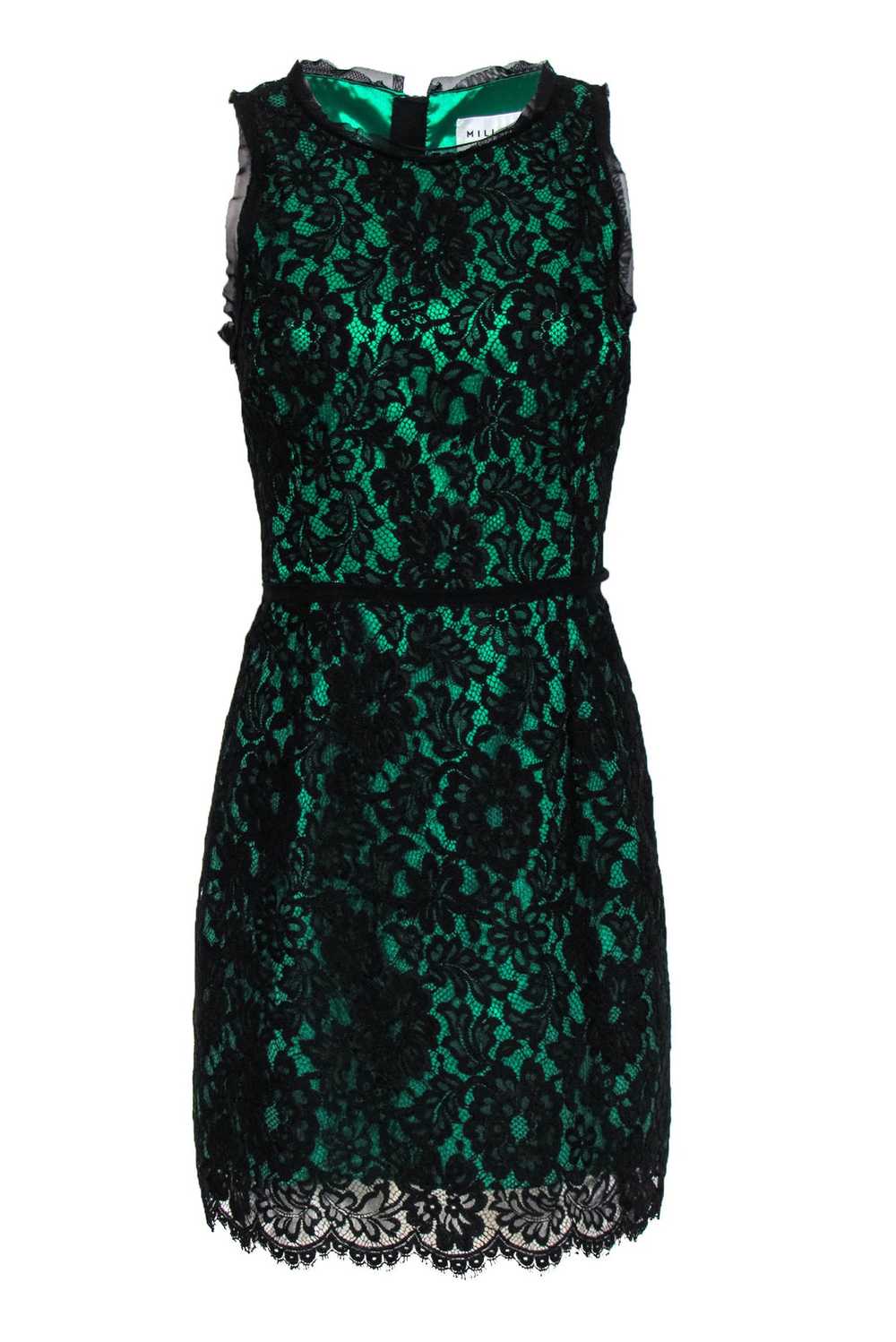 Milly - Green & Black Lace A-Line Dress Sz 10 - image 1