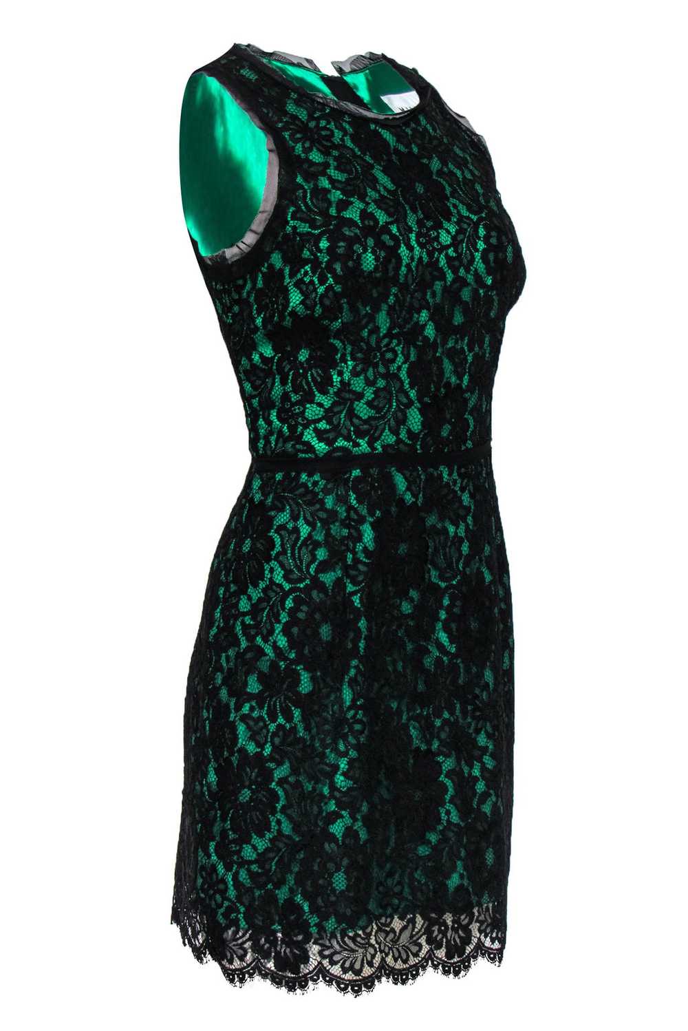 Milly - Green & Black Lace A-Line Dress Sz 10 - image 2