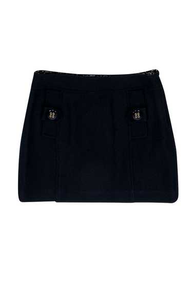 Milly - Navy Wool Miniskirt w/ Button Detailed Poc