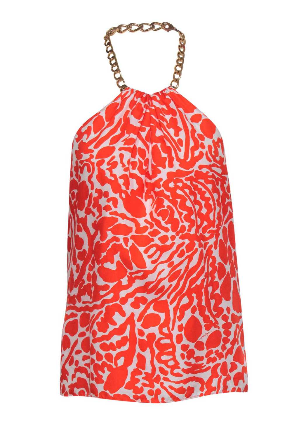 Milly - Orange & White Pattern Tank w/ Gold Chain… - image 1