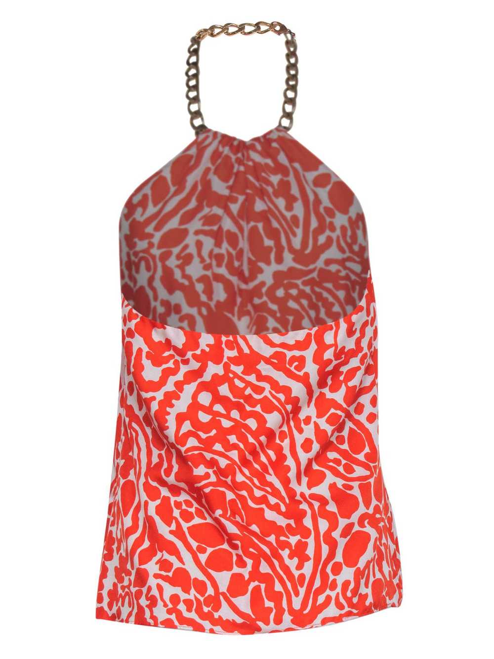 Milly - Orange & White Pattern Tank w/ Gold Chain… - image 3