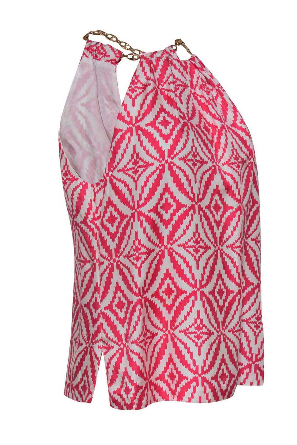 Milly - Pink & White Printed Silk Halter Top w/ C… - image 2
