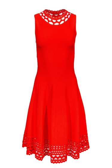 Milly - Red Orange Dress w/ Laser Cut Designs Sz L