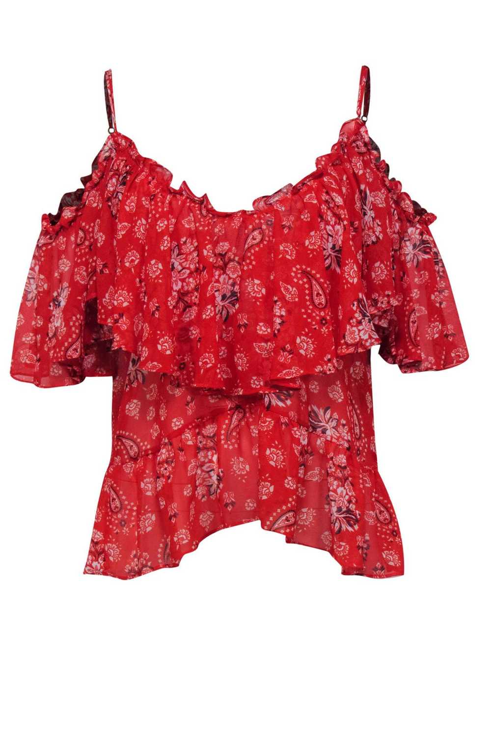 MISA Los Angeles - Red Paisley Cold Shoulder Ruff… - image 1