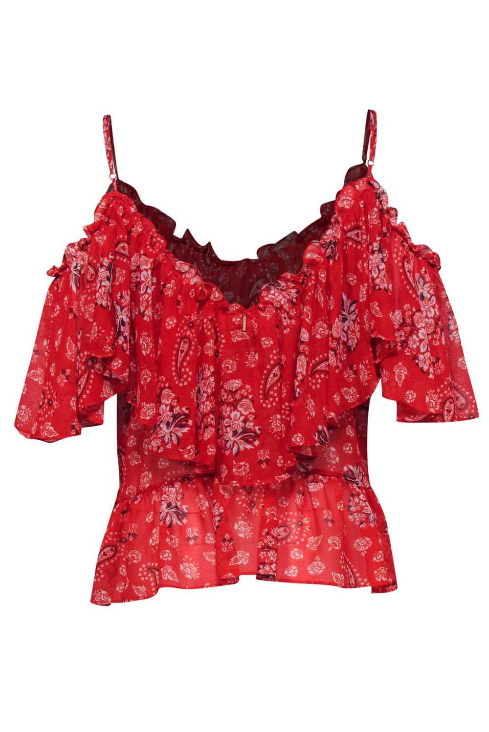 MISA Los Angeles - Red Paisley Cold Shoulder Ruff… - image 3