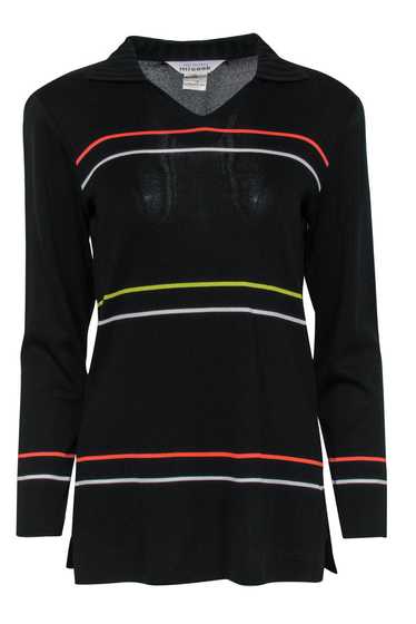 Misook - Black Striped Ribbed Collared Tunic Sz XS