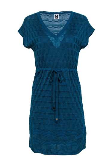 Missoni - Teal Knit Short Sleeve Drawstring Dress… - image 1