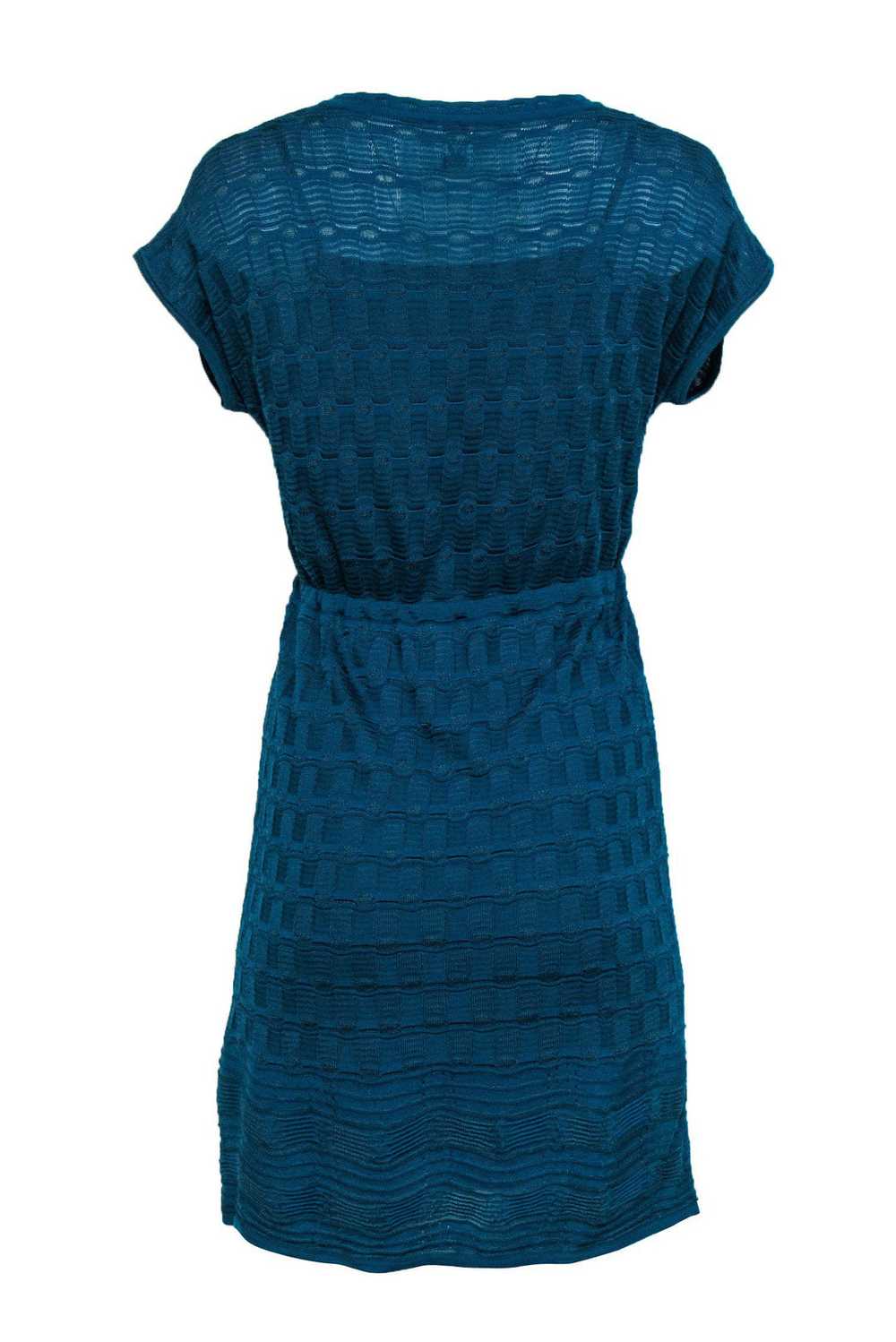 Missoni - Teal Knit Short Sleeve Drawstring Dress… - image 3