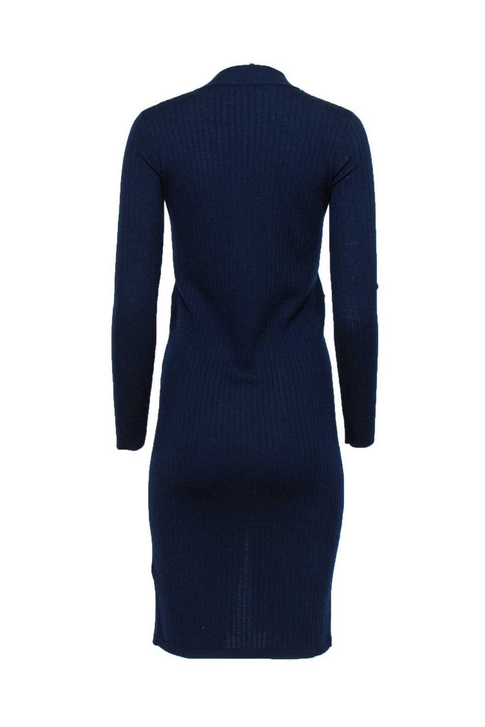 MO&Co. - Navy Blue Ribbed Knit Midi Dress w/ Butt… - image 3