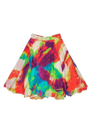 Naeem Khan - Neon Paint Stroke Silk Midi Skirt Sz 