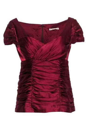 Nanette Lepore - Deep Red Ruched Cap Sleeve Silk T