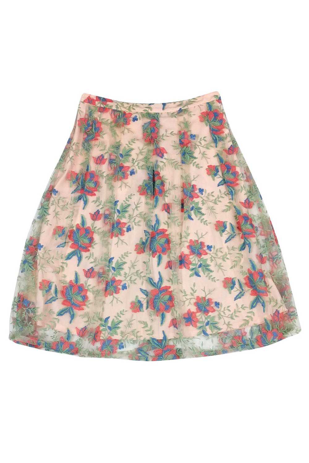 Nanette Lepore - Pink Mesh Embroidered Skirt Sz 4 - image 1