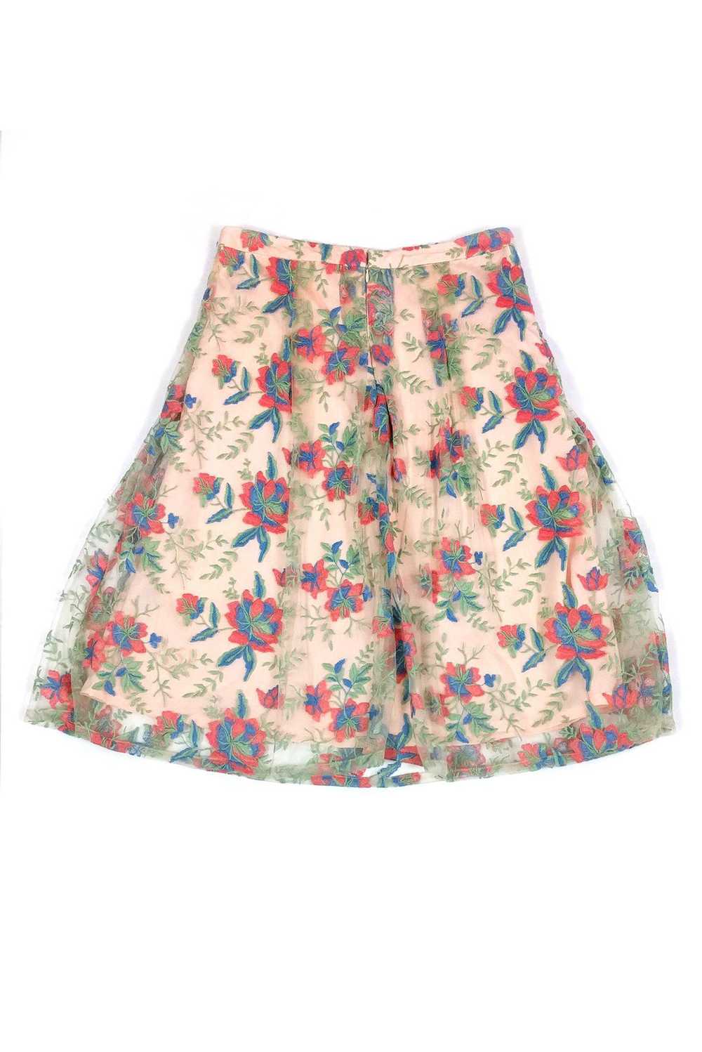 Nanette Lepore - Pink Mesh Embroidered Skirt Sz 4 - image 2