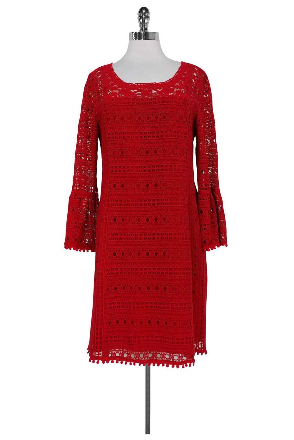 Nanette Lepore - Red Eyelet Dress w/ Bell Sleeves… - image 1