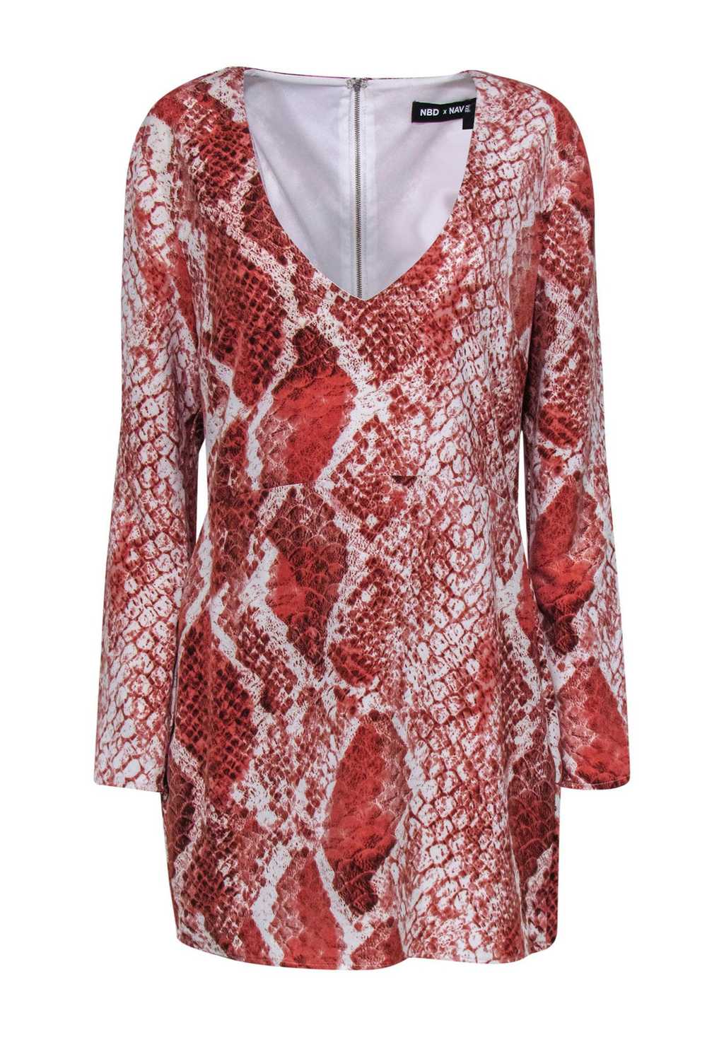 NBD - Blush Snakeskin Plunging Neckline Dress Sz L - image 1