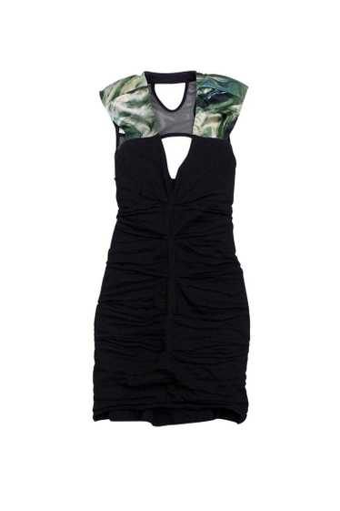 Nicole Miller - Black & Green Ruched Bodycon Dres… - image 1