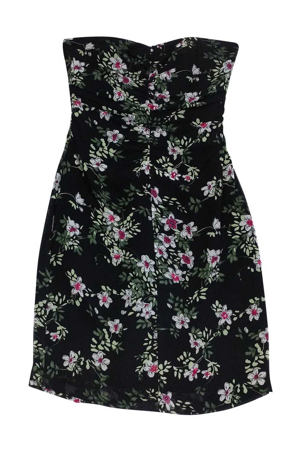 Nicole Miller - Black Floral Strapless Dress Sz 4 - image 1