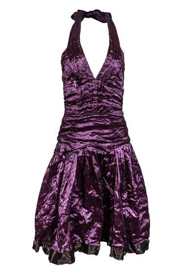 Nicole Miller - Metallic Purple Ruched Halter Dres