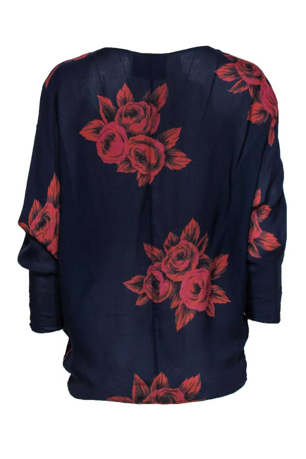 No.6 - Navy & Rust Floral Print Long Sleeve Silk … - image 3