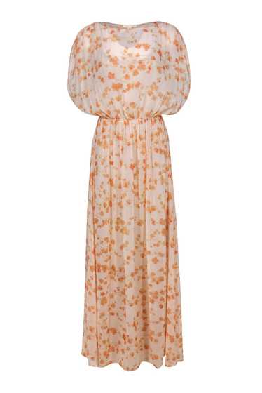 Paper Crown - Peach Floral Sheer Silk Gown Sz M