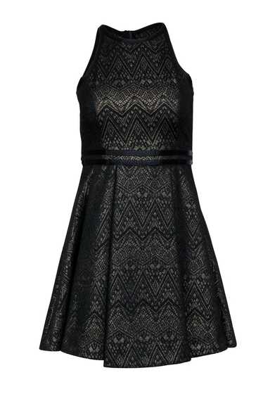 Parker - Black & Gold Art Deco Fit & Flare Dress S