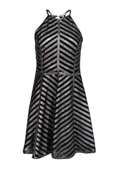 Parker - Black & Metallic Pewter Striped Dress Sz 